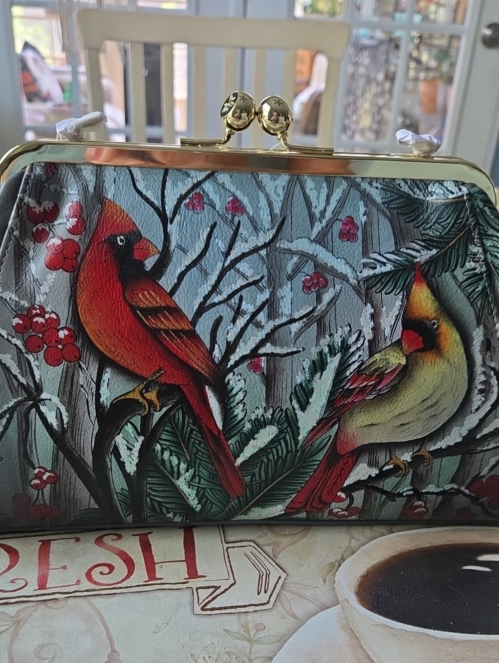 Anuschka Multicolor Cardinal Print Leather Tote with Gold Accents